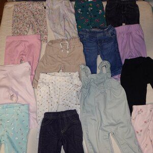 LARGE LOT OF (15) INFANT GIRL BOTTOMS PANTS SZE 0-3 MONTHS